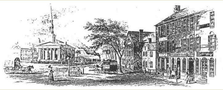 Danvers Bank Bill depicting the Square in the southern village of Danvers, Mass.  The bill was issued in response to counterfeiters.